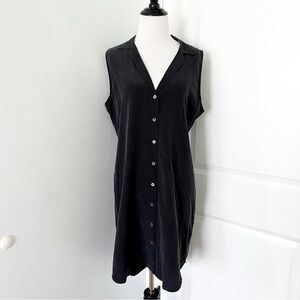 Equipment Silk Charcoal Black Sleeveless Shirt Dress - Medium